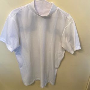 J.Lindeberg mens mock collar short sleeve white with sky blue accents on back